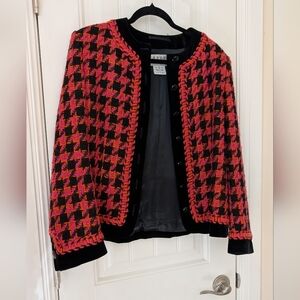 RARE VTG‎ Jaeger Hot Pink & Orange Houndstooth Blazer